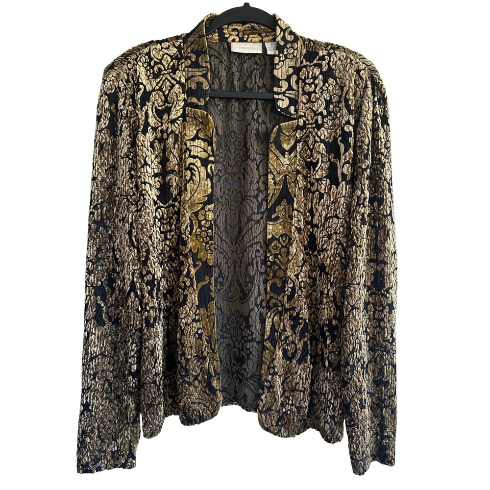Chico's Damask Velvet Burnout Open Front Cardigan Jacket Size Large
